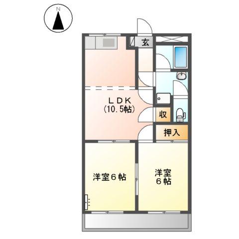 グリーンガーデン立込(2LDK/3階)の間取り写真