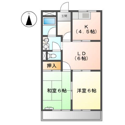 ベジタブルハイムA・B棟(2LDK/2階)の間取り写真