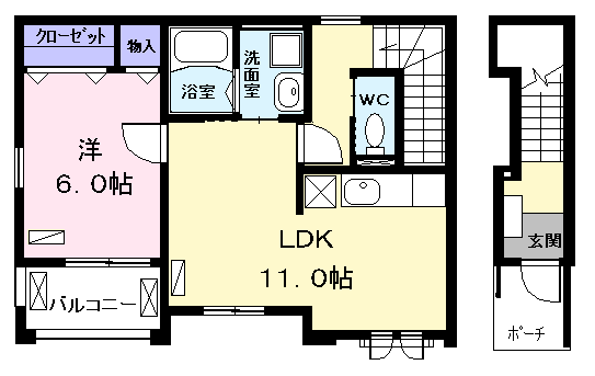 レセーナ(1LDK/2階)の間取り写真