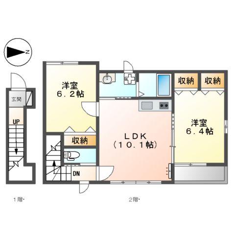 ラ サルーテ デュオ(2LDK/2階)の間取り写真