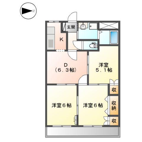 グランドール佐渡(3DK/2階)の間取り写真