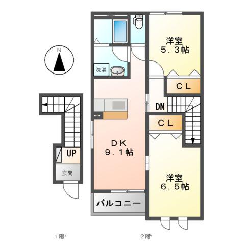 サンライフ神守Ⅲ(2LDK/2階)の間取り写真