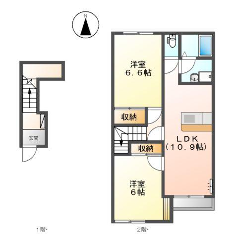 フェリーチェS(2LDK/2階)の間取り写真
