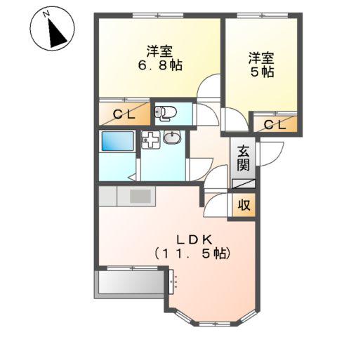 サンリーフ(2LDK/2階)の間取り写真
