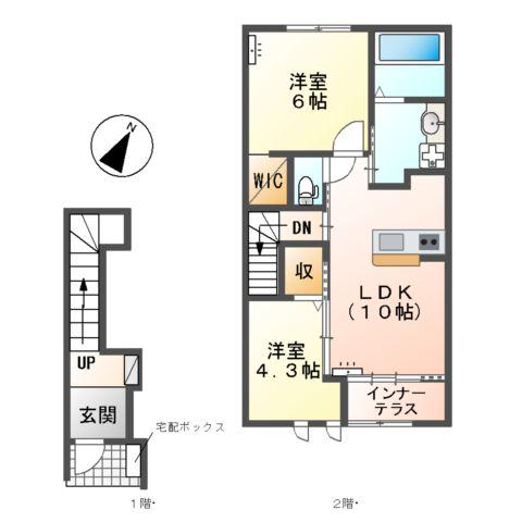 プティ・ボヌールⅡ(2LDK/2階)の間取り写真