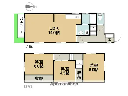 名鉄犬山線 岩倉駅(愛知) 徒歩17分 2階建 築46年(3LDK)の間取り写真