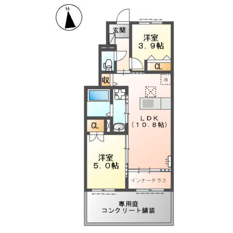 ALMO(2LDK/1階)の間取り写真