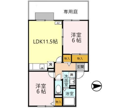 ラカージェ松浦(2LDK/1階)の間取り写真