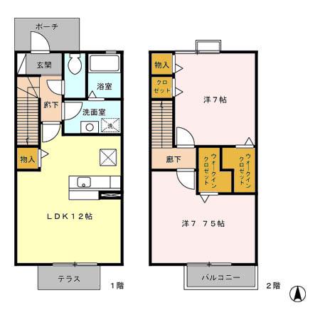 ローズコート幸 B棟(2LDK/1階)の間取り写真