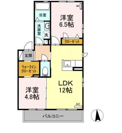 クレール メゾン 西棟(2LDK/2階)の間取り写真