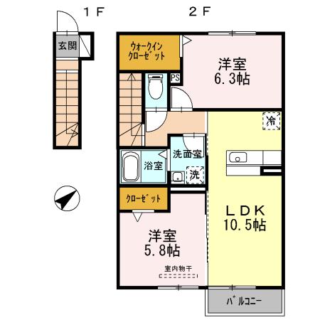 アヴニール(2LDK/2階)の間取り写真