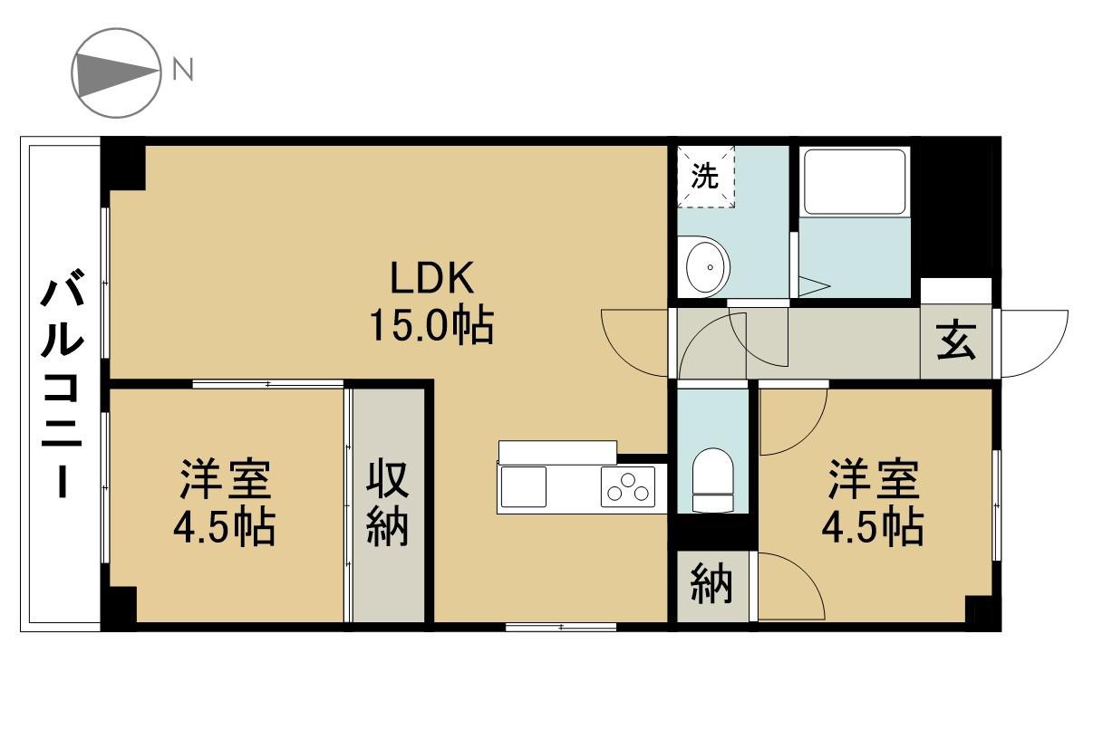ルミエール緑(2LDK/6階)の間取り写真