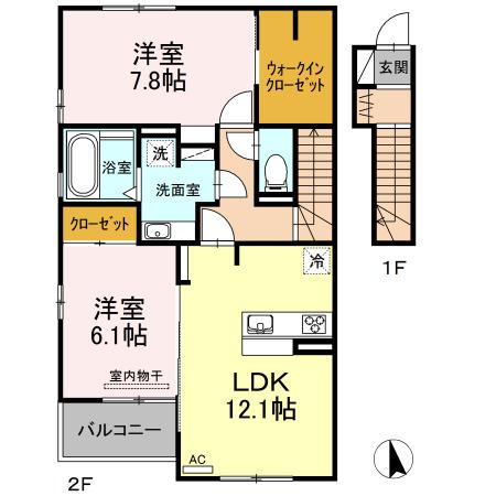 YOKOI HOUSEVIII(2LDK/2階)の間取り写真