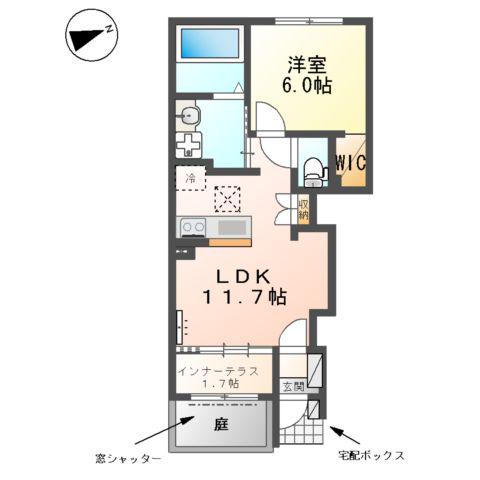 名鉄尾西線 日比野駅(名鉄) 徒歩14分 2階建 築1年(1LDK/1階)の間取り写真