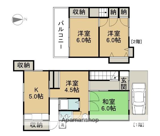 名鉄尾西線 町方駅 徒歩10分 2階建 築58年(4K)の間取り写真