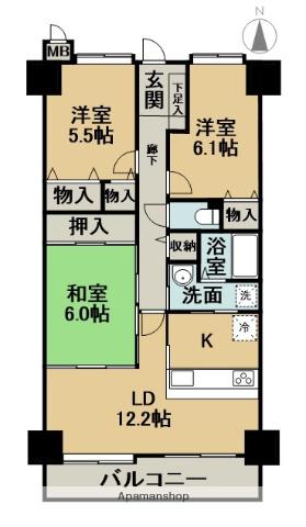 スカイハイツ甚目寺L棟(3LDK/2階)の間取り写真
