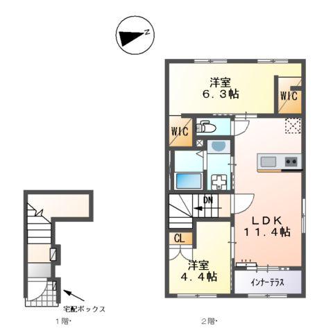 津島市神守町アパート(2LDK/2階)の間取り写真