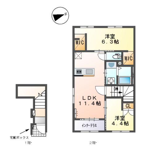 津島市神守町アパート(2LDK/2階)の間取り写真