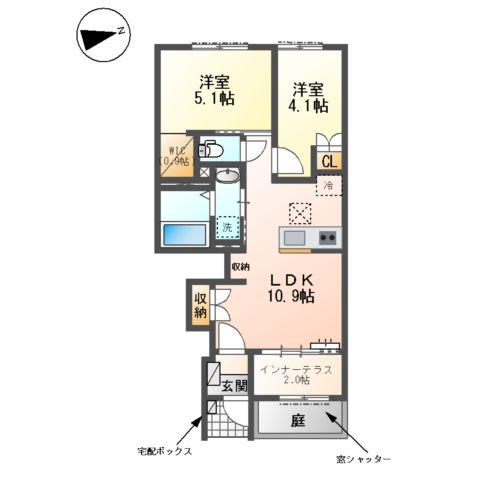 津島市神守町アパート(2LDK/1階)の間取り写真