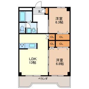ステラ霞Ⅱ(2LDK/3階)の間取り写真