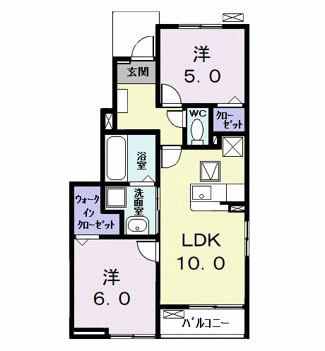 ウイングKⅦ(2LDK/1階)の間取り写真
