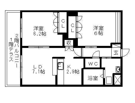 リッツ かねひら(2LDK/2階)の間取り写真