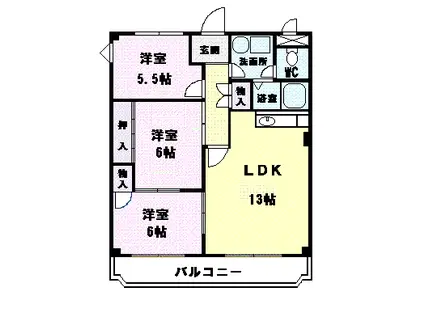ロイヤルハイツ西田中(3LDK/3階)の間取り写真