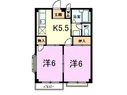 シャンブル21 C(2K/2階)の間取り写真