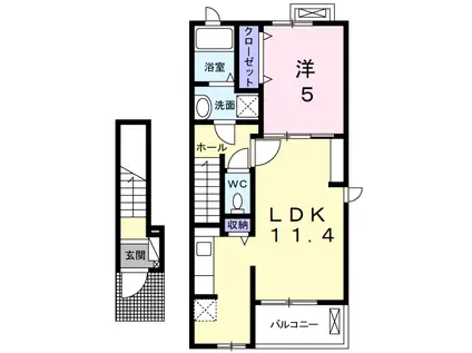 名鉄犬山線 江南駅(愛知) 徒歩23分 2階建 築3年(1LDK/2階)の間取り写真