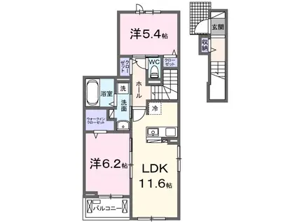 ハピネス(2LDK/2階)の間取り写真