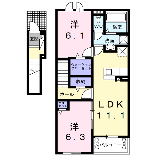 プリマヴェーラ Ⅵ(2LDK/2階)の間取り写真