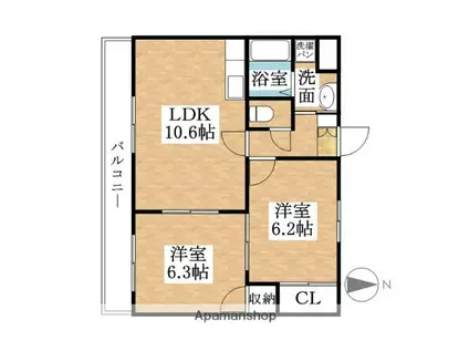 AAB茜ハイツ(2LDK/1階)の間取り写真