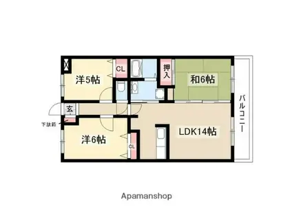 コスモス中道(3LDK/3階)の間取り写真