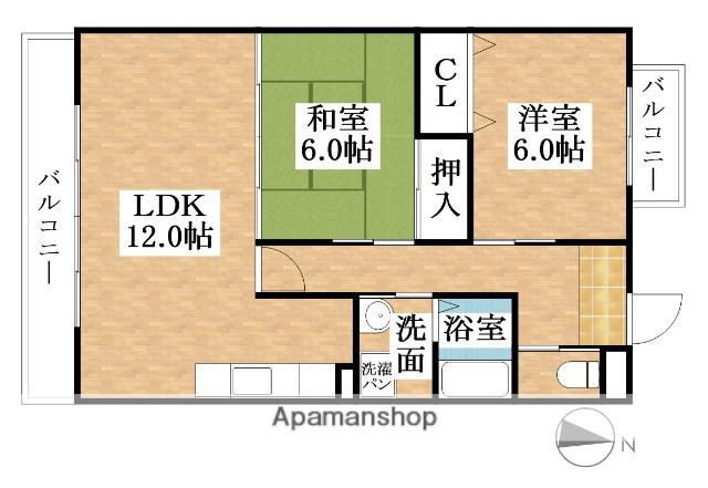 エクセラ大野木2番館(2LDK/1階)の間取り写真