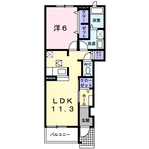 ラソ・ヒメーノⅡ(1LDK/1階)の間取り写真