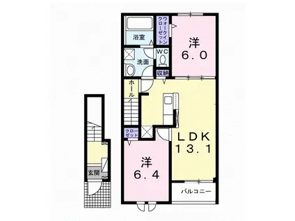 ナチュラル カーサ Ⅰ(2LDK/2階)の間取り写真