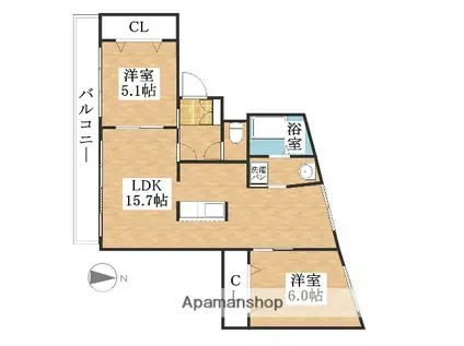 八幡マンション(2LDK/3階)の間取り写真