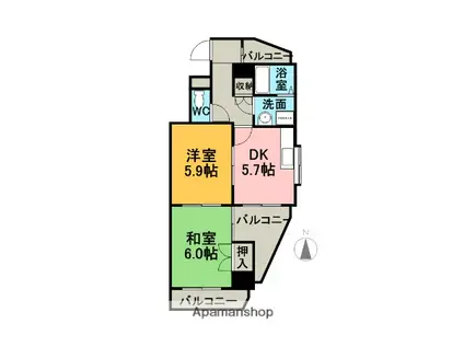 コーポ山田(2DK/2階)の間取り写真