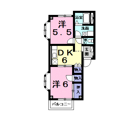 パークヒルズ札木 A(2DK/1階)の間取り写真