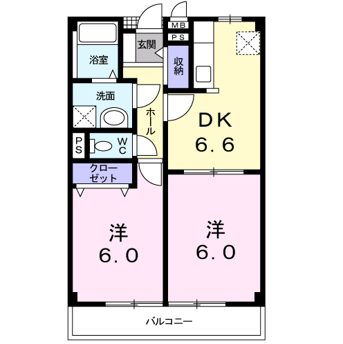 ルミエールB(2DK/2階)の間取り写真