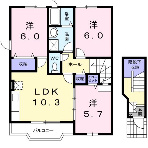 プリムヴェール(3LDK/2階)の間取り写真