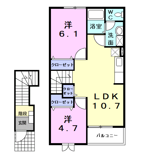 グリーンハイツA(2LDK/2階)の間取り写真