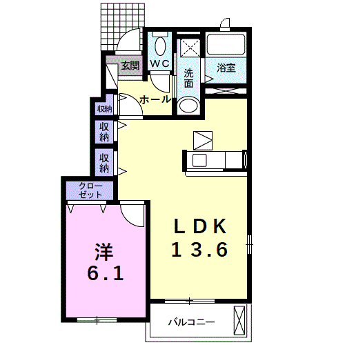 プロムナード(1LDK/1階)の間取り写真