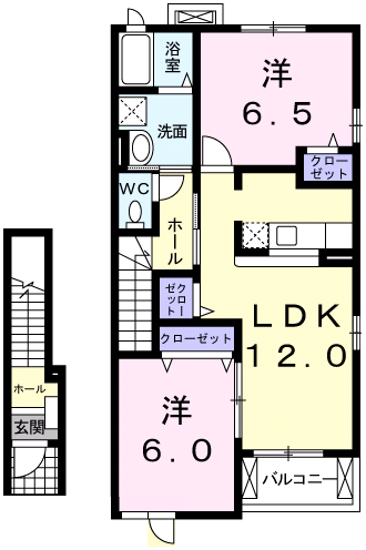 メゾンアモロッソⅡ番館(2LDK/2階)の間取り写真