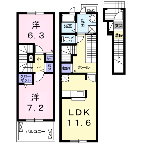 ラ・シエル(2LDK/2階)の間取り写真