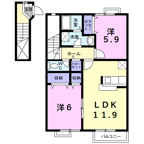 ロイヤルパ-ク岬(2LDK/2階)の間取り写真