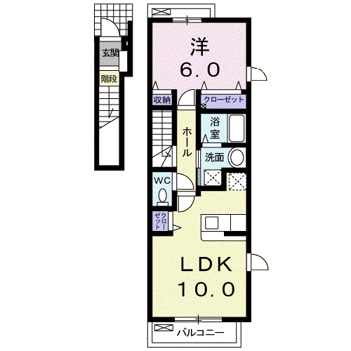 サンライズ芳川Ⅱ(1LDK/2階)の間取り写真