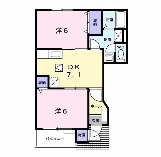 ジュネス矢田Ⅱ(2DK/1階)の間取り写真