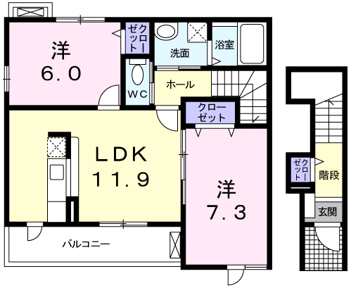 サンリットタウンD(2LDK/2階)の間取り写真