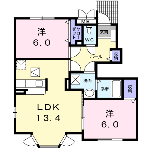 シリアス21A棟(2LDK/1階)の間取り写真